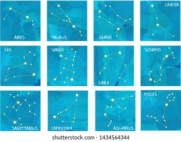 12 zodiac star constellations set