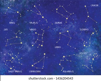 12 zodiac star constellations set