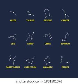12 zodiac symbols star minimal doodle line style