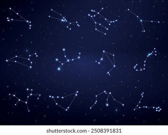 12 zodiak constellations on starry sky