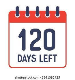 120 days left icon,countdown daily page calendar template vector illustration.