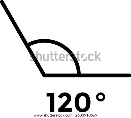 120 degree angle icon.  angle measurement sign. learning mathematics. angle symbol. Abstract math degree collection of geometric angles. geometry and trigonometry.