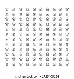 120 home icon set. Flat vector graphic in white background.