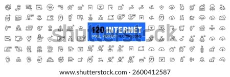 120 Internet connection, wi-fi and secure VPN browsing icons. Pixel perfect, editable stroke vector set