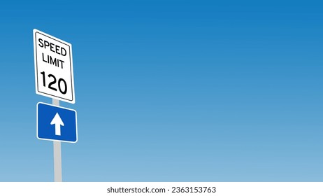 120 kmh etiqueta de señal de límite de velocidad vectorial ilustración de arte con cielo azul y fondo de nube blanca