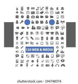 120 media, website, internet icons set, vector