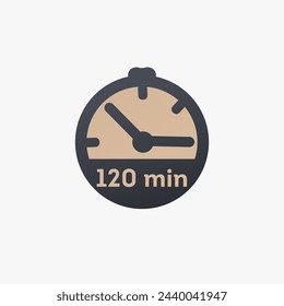 120 minutes, stopwatch vector icon. clock icon in flat style. Stock vector illustration isolated on white background.