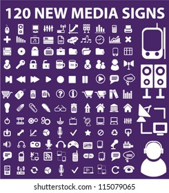 120 new media icons set, vector