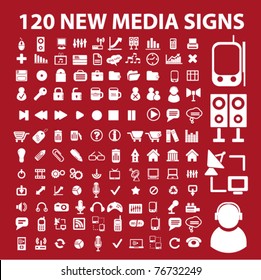 120 iconos, señales, ilustraciones vectoriales de nuevos medios