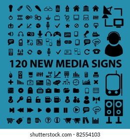 120 new media icons, signs, vector illustrations