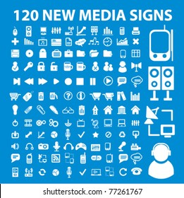 120 new media signs, icons, vector illustrations