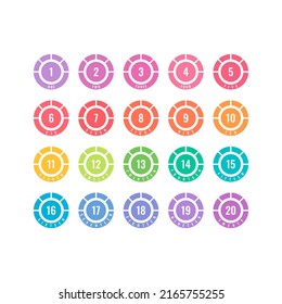 1-20 numbers in colored circles. 1-20 numbers and number names. numbers for education and business