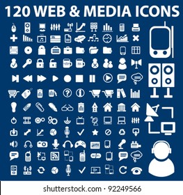 120 web media icons set, vector illustrations