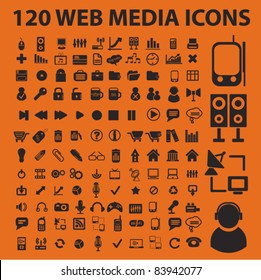 120 web media icons, signs, vector illustration