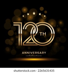 120 year anniversary celebration. Anniversary logo design with double line and golden text concept. Logo Vector Template Illustration