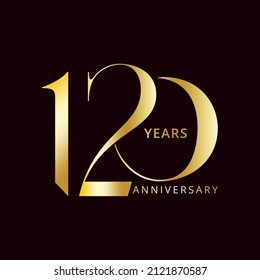 120 Year Anniversary Logo, Golden Color, Vector Template Design element for birthday, invitation, wedding, jubilee and greeting card illustration.