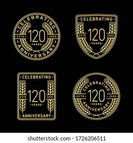 120 years anniversary celebration logotype. 120th anniversary logo collection. Set of anniversary design template. Vector and illustration.