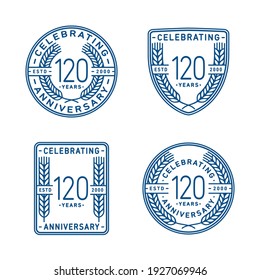 120 years anniversary celebration logotype. 120th anniversary logo collection. Set of anniversary design template. Vector and illustration.