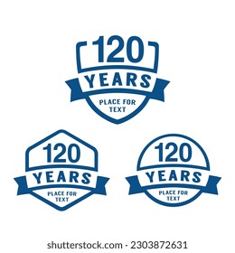 120 years anniversary celebration logotype. 120th anniversary logo collection. Set of anniversary design template. Vector illustration.