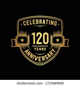 120 years anniversary celebration shield design template. 120th anniversary logo. Vector and illustration.