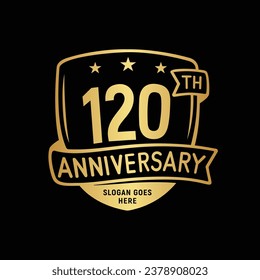120 years anniversary celebration shield design template. 120th anniversary logo. Vector and illustration.