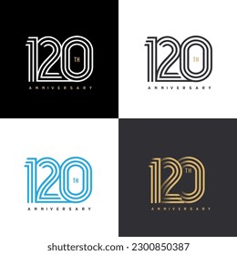 120 years anniversary vector number icon, birthday logo label, black, white and colors with stripe number