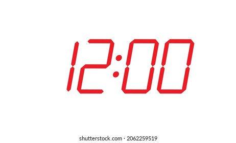 12:00 o'clock , twelve am - pm  Editable digital clock closeup display vector eps 10