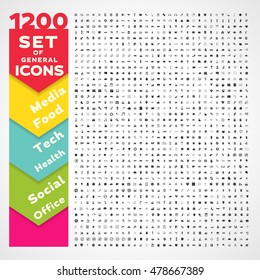 1200 Universal icons pack. General icons set.