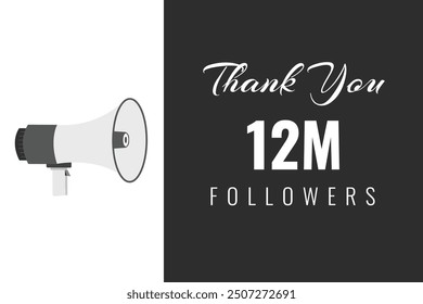 12000000 OR 12m followers celebration. Thank you 12000000 followers congratulation template banner. banner for social 12m friends and followers. celebrate subscribers and followers.
