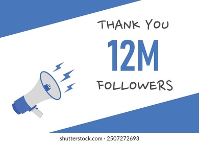 12000000 OR 12m followers celebration. Thank you 12000000 followers congratulation template banner. banner for social 12m friends and followers. celebrate subscribers and followers.
