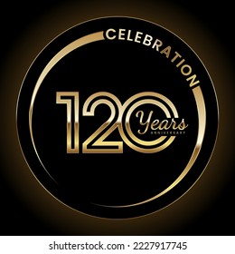 120th Anniversary Celebration. Anniversary logo design with double line style and gold color ring for celebration event, wedding, invitation, greeting card. Vector illustration