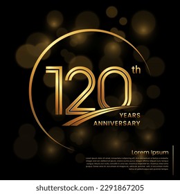 120th Anniversary logo design with double line numbers. Golden anniversary template. Vector Logo Template