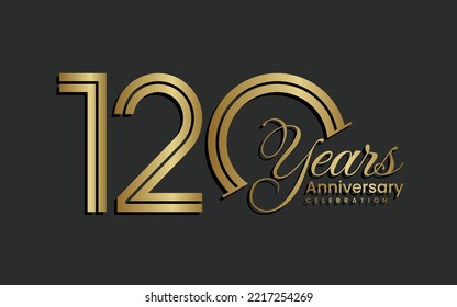 120th Anniversary logo type. Anniversary Celebration template design with gold color for celebration event, invitation, greeting, web template, flyer, banner, double line logo, vector illustration