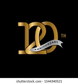 120th anniversary logotype with ribbon. Golden anniversary celebration emblem design for booklet, leaflet, magazine, brochure poster, web, invitation or greeting card. Vector illustration. - Vector