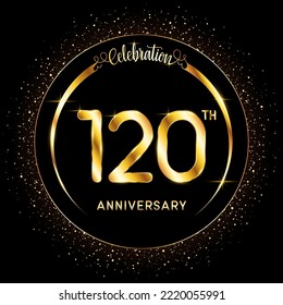 120th Anniversary. Perfect logo design to celebrate Anniversary with gold color ring, For greeting card, invitation card, flyer, banner, poster, vector illustration