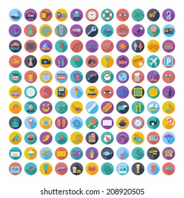 121 icons vacation and travel. Vector illustration.