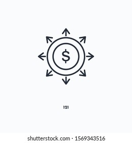 121 outline icon. Simple linear element illustration. Isolated line 121 icon on white background. Thin stroke sign can be used for web, mobile and UI.