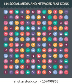 121 Social Media And Network Icons. Vector Illustration.