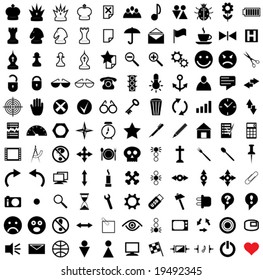 121 vector pictograms. Black-and-white contour. Set 1. See also file ID: 19490242, 19582741, 19828627