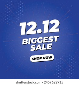 12.12 Biggest Sale 3D Text Illustration Banner Design With Background Effects. Social Media Post Template in Blue Theme. Happy Holidays and Christmas Eve. Special Sale Offer, Campaign or Promotion