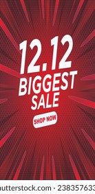12.12 Biggest Sale Shop Vector  Design.Social Media Post Template in red themed. Happy Holidays and Christmas Vector and Illustration.