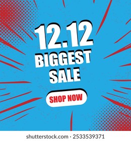 12.12 Biggest Sale Social Media Post Template on blue  background 