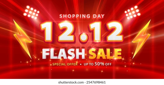 12.12 discount flash sale background. Vector illustration for shopping day, online shopping, special Offer coupon, voucher, banner template, websites, social media advertising.