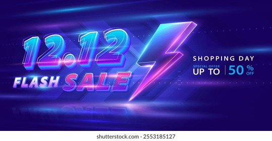 12.12 discount flash sale on blue background. Vector illustration for shopping day, online shopping, special Offer coupon, voucher, banner template, websites, social media advertising.