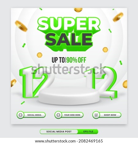 1212 discount sale 3D square banner vector template with podium on white background