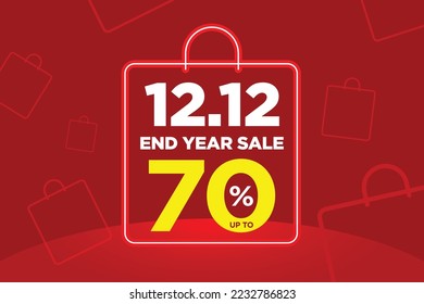 12.12 End of year Sale Shopping banner with Shopping bags theme sales banner template design for social media and website.Limited Only time and Flash Sale campaign sale up to 70%