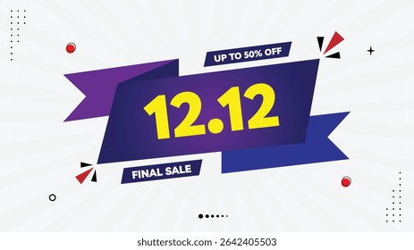 12.12 Final Sale Banner – Up to 50% Off! Shop Now – Black, Yellow, Red, Purple Gradient Element Shapes Template on White Background