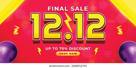 12.12 Final sale promo banner with discount offer. shopping festival super sale banner. Flash sale special offer banner for social media post or website banner. Flash sale campaign
