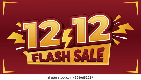 12.12 Flash Sale banner with bold typography, lightning effects, and a vibrant red-yellow color scheme, perfect for e-commerce promotions and special discount events