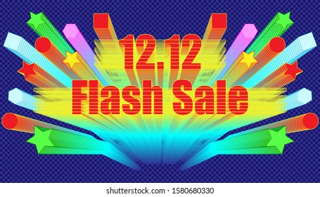 12.12 flash sale effect blend retro style.  plaid blue color background style. vector illustration eps10